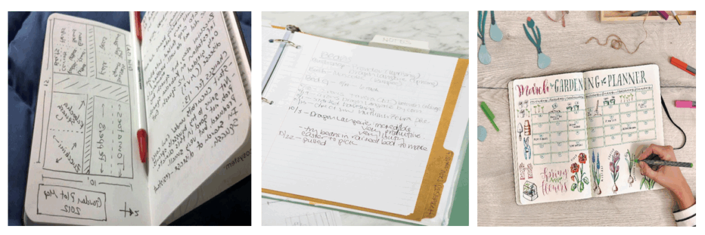 3 different pictures of planting journals