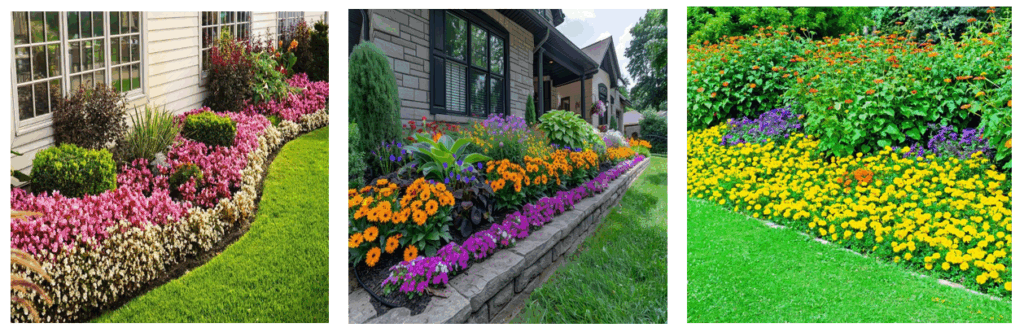 3 different pictures of landscape beds